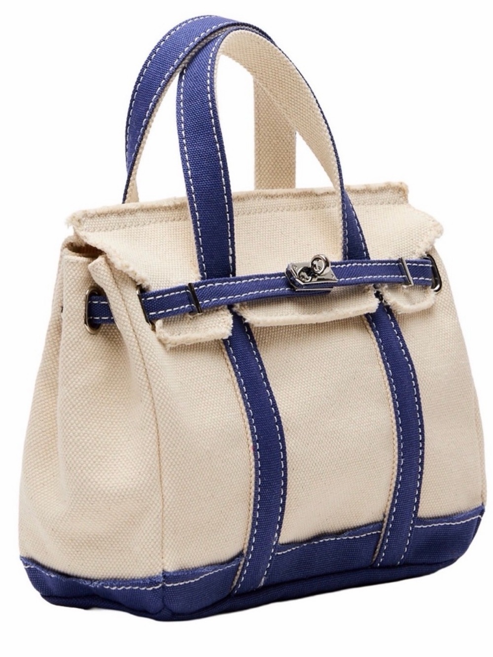 Sunwin | Madaket Classic Mini Navy Raw Edge Trim Canvas Turn-Lock “Boatkin” Tote